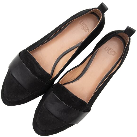 UGG Black Suede Pointe Toe Jonette Flat Shoes Size 7 - Picture 2 of 11